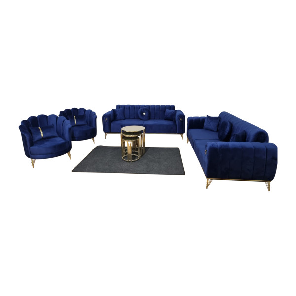 Sofa Set Samt / Blau - 3-3-1-1 Sitzer