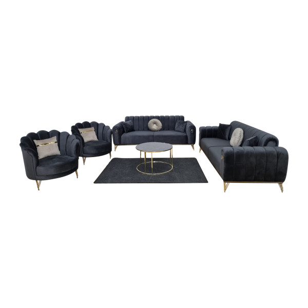 Sofa Set Samt / Grau  3-3-1-1 Sitzer