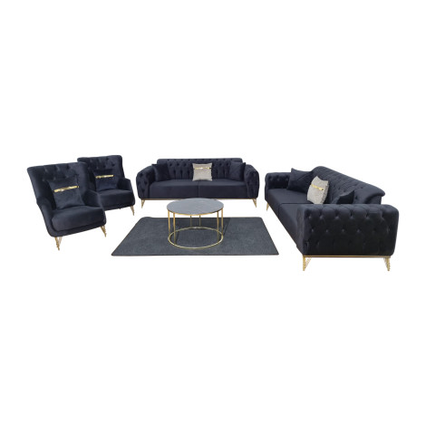 Sofa Set Samt / Schwarz  3-3-1-1 Sitzer
