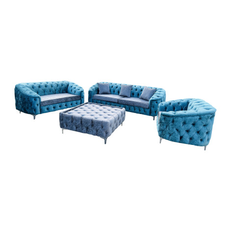 Sofa Set Samt / Blau 3-2-1 Sitzer