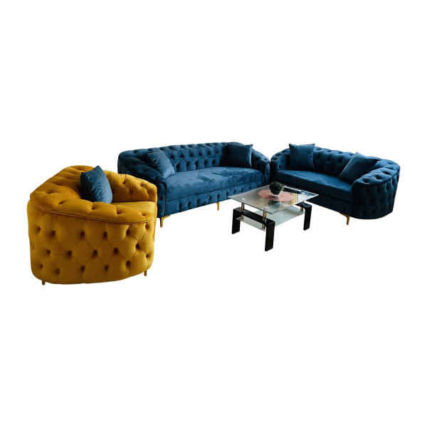 Sofagarnitur Set Komplett 3-2-1 Sitzer / Samt Gelb - Blau