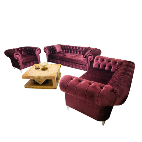 Couchgarnitur in Rot aus Samt / 3-2-1  Sitzer