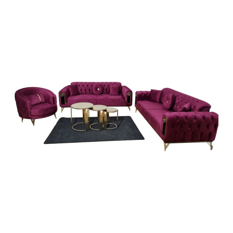 Couchgarnitur in deep pink aus Samt / 3-2-1  Sitzer