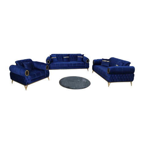 Couchgarnitur in Blau aus Samt / 3-2-1  Sitzer